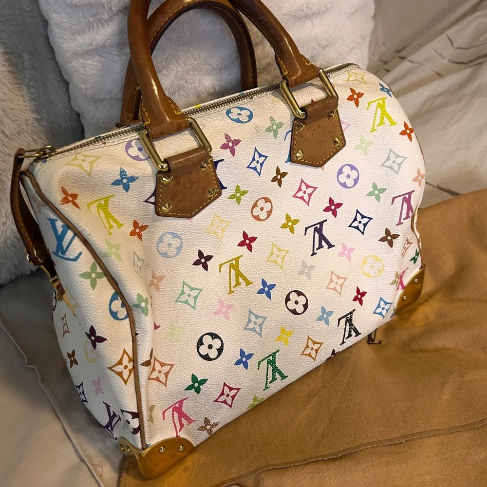 241. Louis Vuitton White Murakami Speedy 30 - Picture 3 of 12